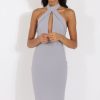 Clothing Rebellious Fashion | Grey High Neck Backless Midi Dress - Petunia