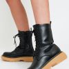 Shoes Rebellious Fashion | Black Faux Leather Beige Rubber Sole Ankle Boots - Dadiva