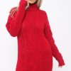 Clothing Rebellious Fashion | Red Roll Neck Cable Knit Jumper Dress - Dawn