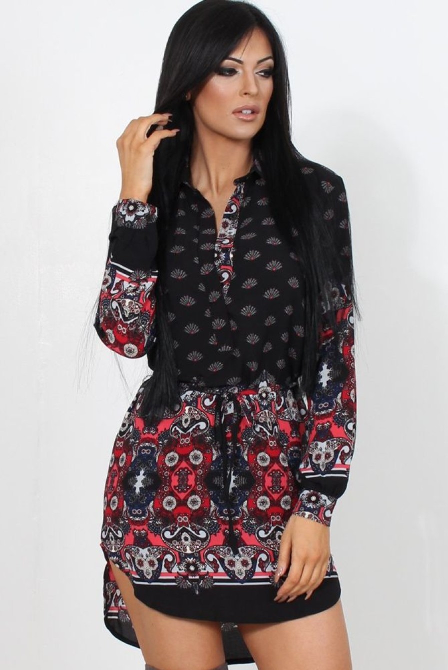 Clothing Rebellious Fashion | Jilema Black Paisley Print Shirt Dress