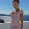 Clothing Rebellious Fashion | Pink Ribbed Press Stud Detail Bodycon Dress - Omari