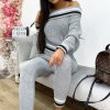 Clothing Rebellious Fashion | Grey Knitted Bardot Jumper Legging Loungewear Co-Ord - Neala