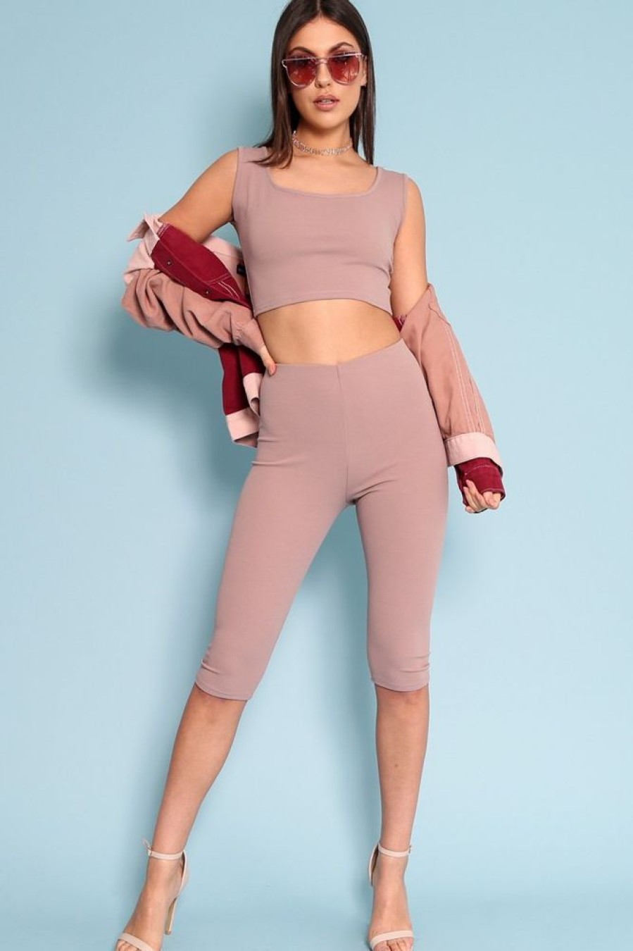 Clothing Rebellious Fashion | Mocha Cropped Top And Leggings Co-Ords - Remini