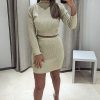 Clothing Rebellious Fashion | Beige Rib Knit Crop Jumper Mini Skirt Co-Ord - Katie