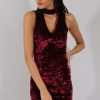 Clothing Rebellious Fashion | Wine Crushed Velvet Choker Dress - Serina