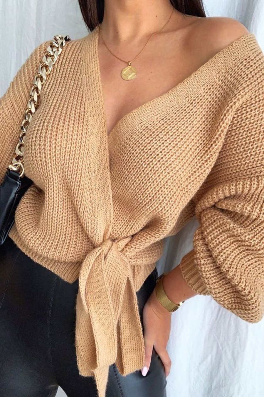 Clothing Rebellious Fashion | Brown Wrap Tie Details Cardigan - Lucy