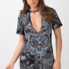 Clothing Rebellious Fashion | Black Acid Wash Cut Out 'Devil Rider' Print T-Shirt Dress - Mariah