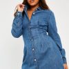 Clothing Rebellious Fashion | Mid Blue Tailored Waist Denim Shirt Dress - Danaria