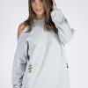 Clothing Rebellious Fashion | Grey Cold Shoulder Distressed Jumper Dress - Kylie