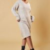 Clothing Rebellious Fashion | Beige Cable Knit Oversized Midi Dress - Maple