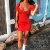 Clothing Rebellious Fashion | Red Puff Sleeve Lace Up Dress - Darby