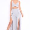 Clothing Rebellious Fashion | Grey Bralet And Split Front Wide Trousers Co-Ord - Alesana