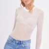 Clothing Rebellious Fashion | White Sheer Mesh Long Sleeved Bodysuit - Rhia