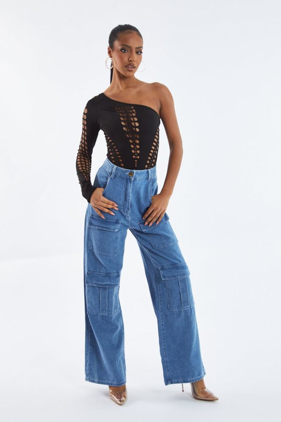 Clothing Rebellious Fashion | Light Blue Cargo Pocket Straight Leg Jeans - Mylah