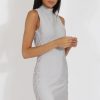 Clothing Rebellious Fashion | Grey Side Tie Up High Neck Bandage Dress - Noa