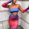 Clothing Rebellious Fashion | Multi Abstract Print Bandeau Crop Top & Maxi Skirt Co-Ord Set - Manna