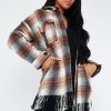 Clothing Rebellious Fashion | Brown Checked Fringe Detail Shacket - Iyana