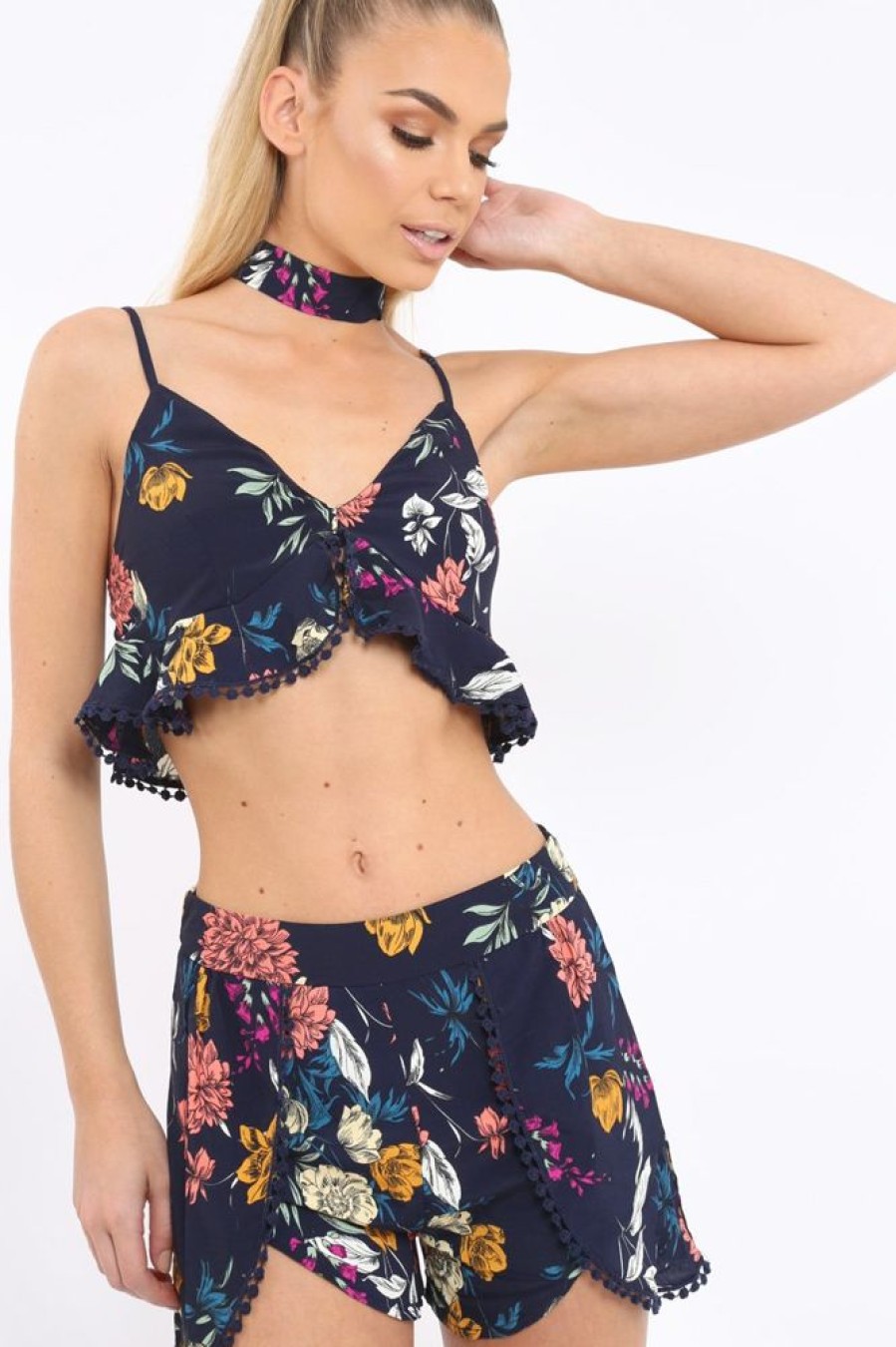 Clothing Rebellious Fashion | Navy Floral Co-Ord Set - Emma