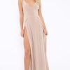 Clothing Rebellious Fashion | Beige Front Split Leg Maxi Dress - Effy