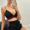 Clothing Rebellious Fashion | Black Side Stripe Popper Shorts And Bralet Co-Ord - Tommie