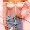 Clothing Rebellious Fashion | Pink Satin Corset Ruched Arm Bodysuit - Hartlee