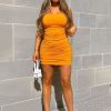 Clothing Rebellious Fashion | Orange Side Ruched Jersey Mini Dress - Benita