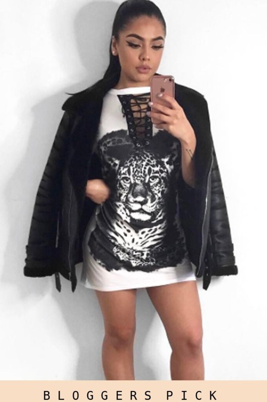 Clothing Rebellious Fashion | White Lace Up Tiger T-Shirt Dress - Mali