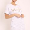 Clothing Rebellious Fashion | White And Gold Parisian Slogan T-Shirt Dress - Claire