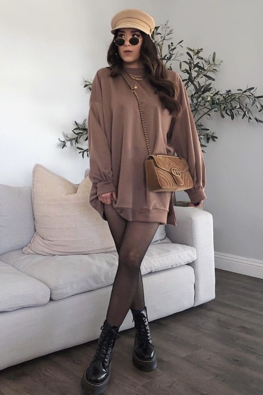 Clothing Rebellious Fashion | Mocha Oversized Slit Sweatshirt Dress - Kierell