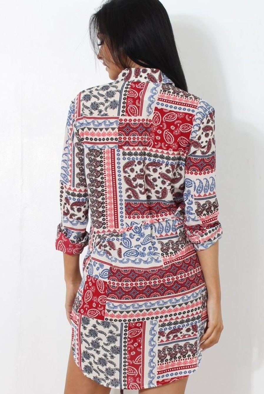 Clothing Rebellious Fashion | Moni Red Paisley Print Shirt Dress