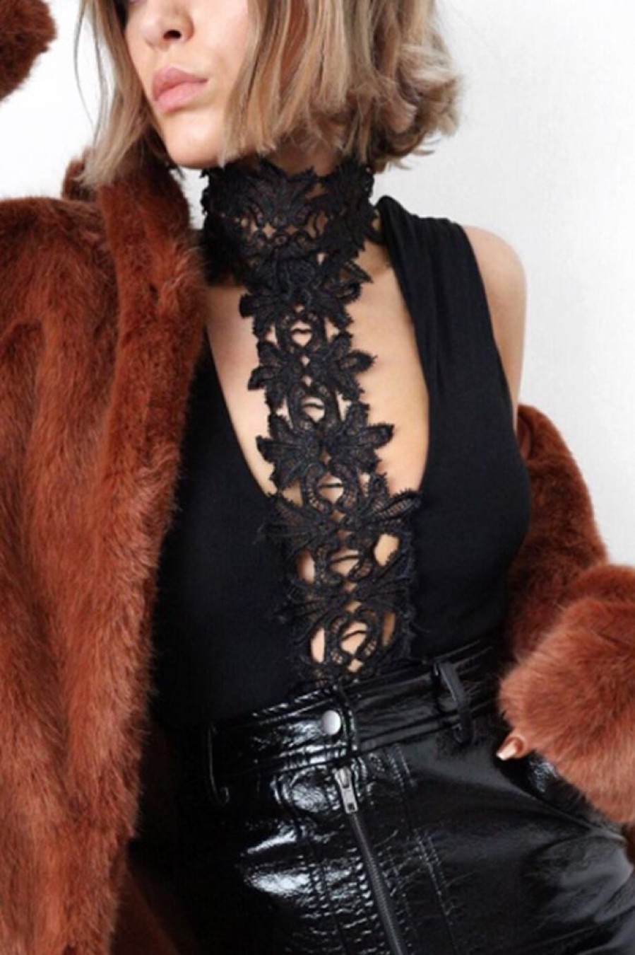 Clothing Rebellious Fashion | Black Crochet Choker Bodysuit - Tamara