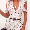 Clothing Rebellious Fashion | White Polka Dot Wrap Over Frill Dress - Wisdom