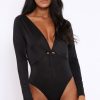 Clothing Rebellious Fashion | Black Slinky Twist Front Bodysuit - Gretchen