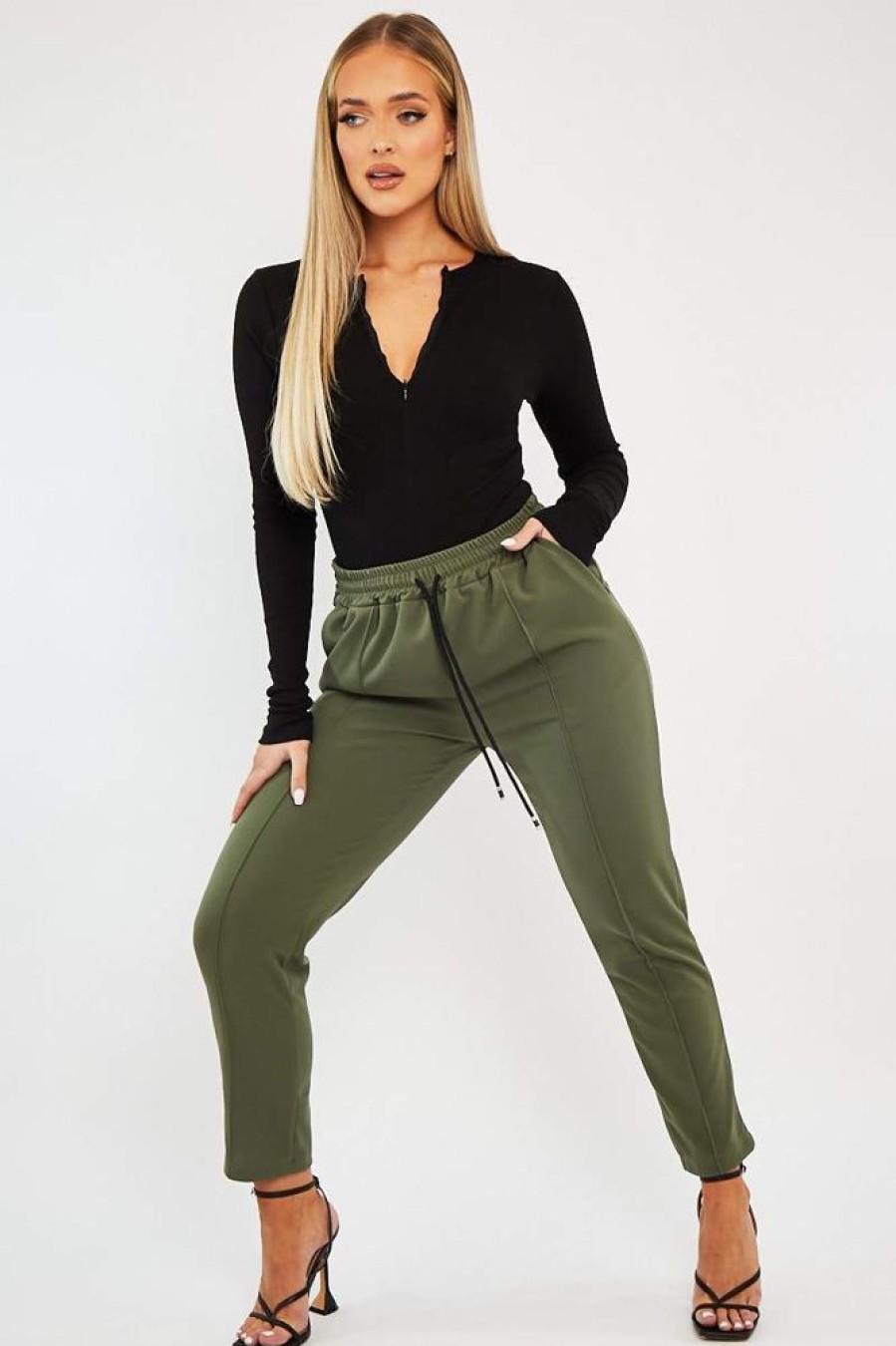 Clothing Rebellious Fashion | Khaki Piping Detail Woven Trouser - Laila