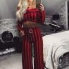 Clothing Rebellious Fashion | Red Stripe Bardot Ruffle Top And Trouser Set - Inas