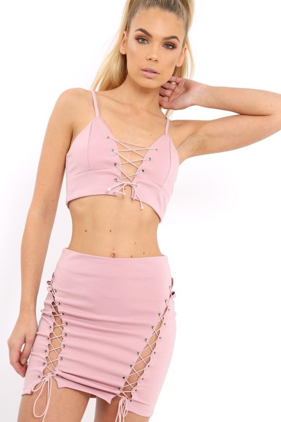 Clothing Rebellious Fashion | Rose Lace Up Front Co-Ord Set - Presley