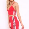 Clothing Rebellious Fashion | Red Sports Trim Bralet And Skirt Co-Ord - Evangeline