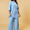 Clothing Rebellious Fashion | Blue Textured Knit Trousers & Oversized Top Co-Ord Set - Cecelia