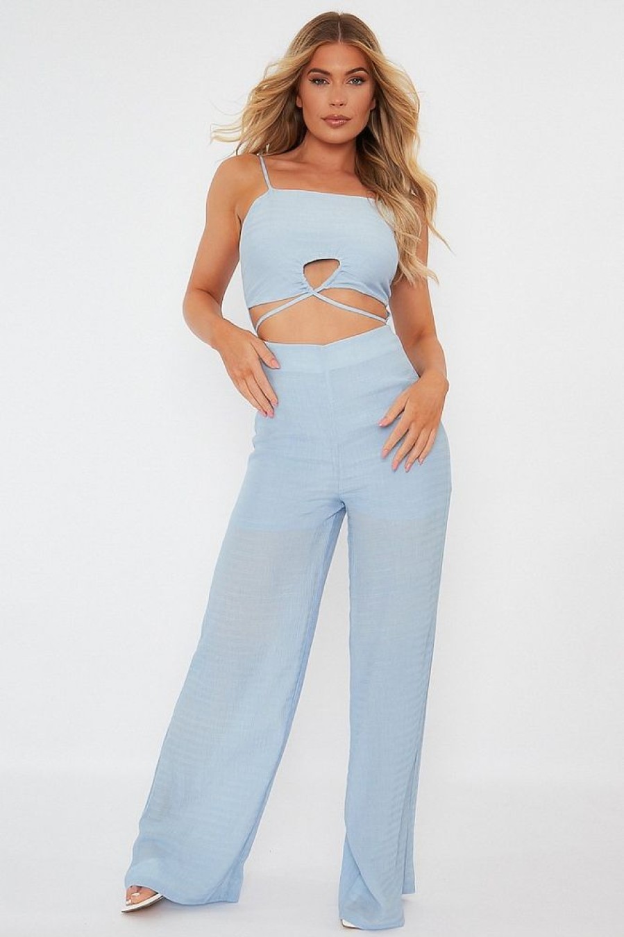 Clothing Rebellious Fashion | Blue Tie Detail Wide Leg Jumpsuit - Josilyn