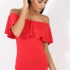 Clothing Rebellious Fashion | Red Bardot Frill Layer Bodysuit - Olga