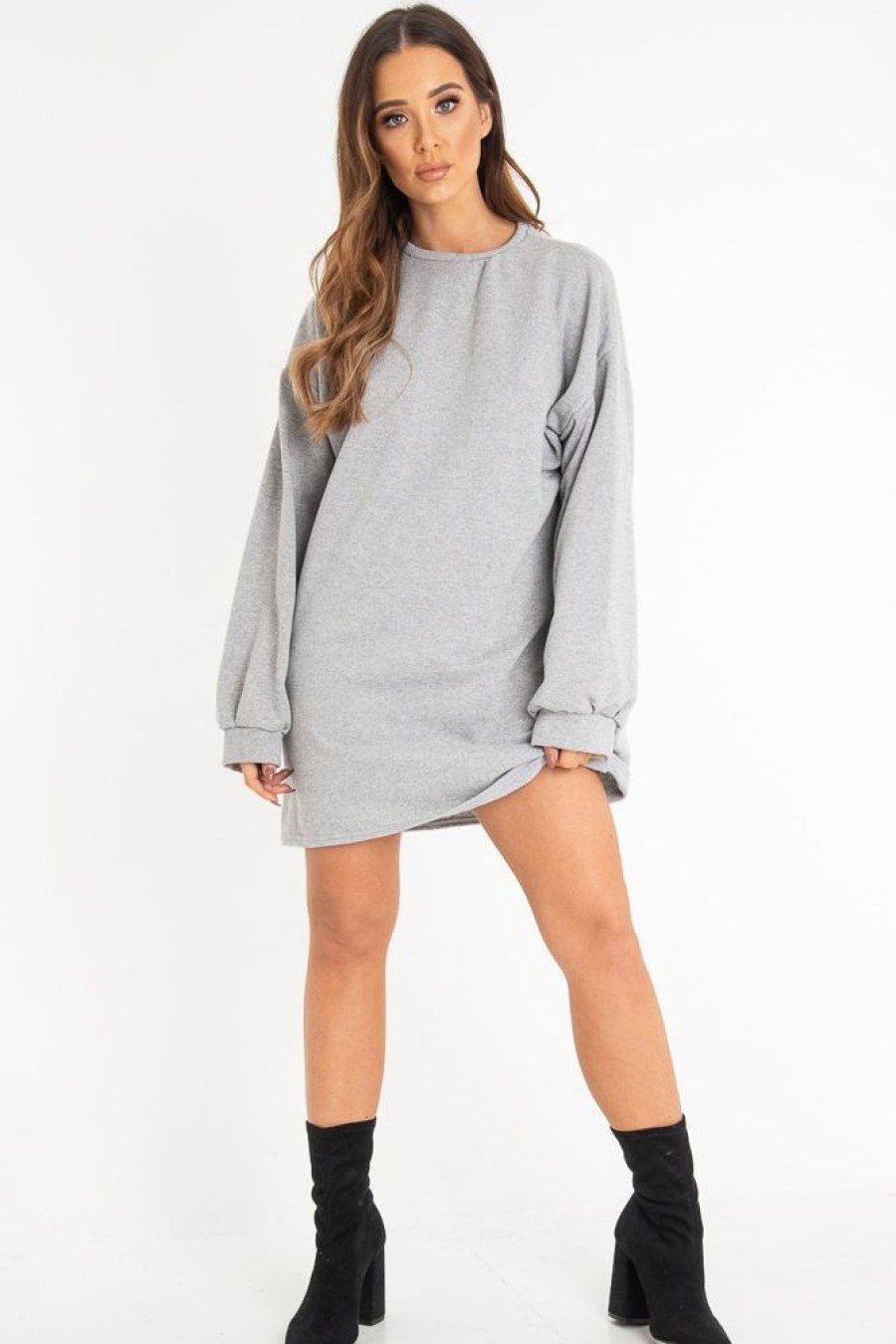 Clothing Rebellious Fashion | Grey Oversized Sweatshirt Jumper Dress - Kristen