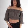 Clothing Rebellious Fashion | Brit Khaki Off The Shoulder Crop