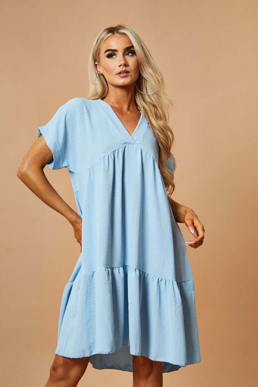 Clothing Rebellious Fashion | Blue V-Neck Tiered Frill Mini Dress - Kate