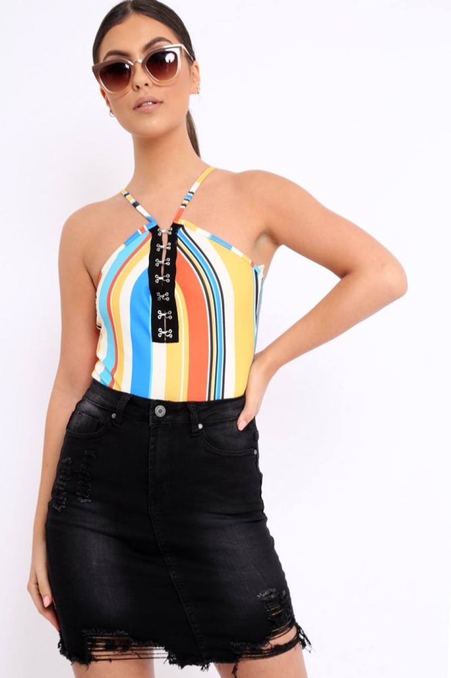 Clothing Rebellious Fashion | Multi Coloured Hook And Eye Closure Bodysuit - Aania