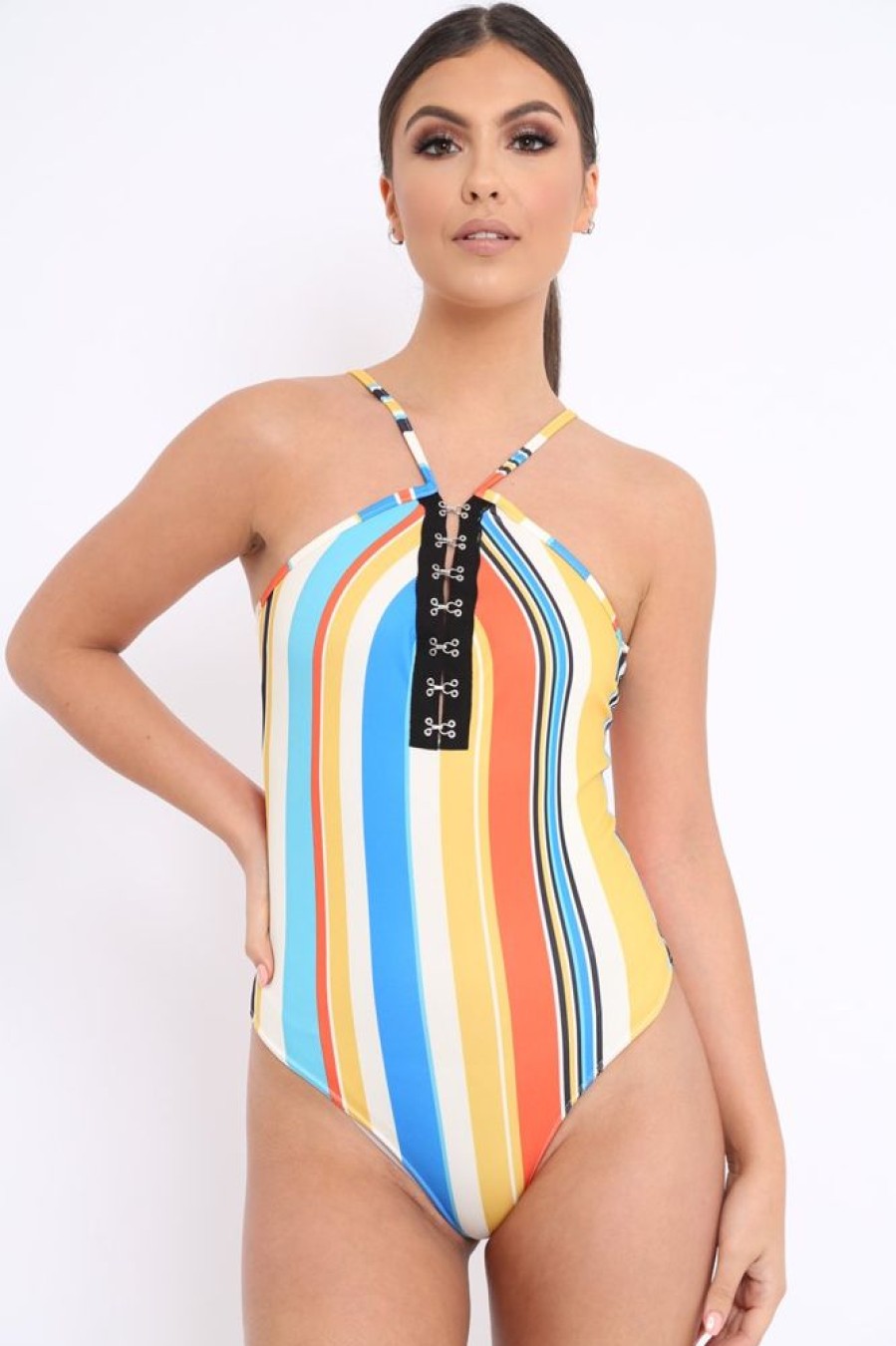 Clothing Rebellious Fashion | Multi Coloured Hook And Eye Closure Bodysuit - Aania