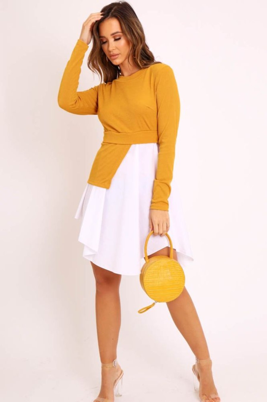 Clothing Rebellious Fashion | Mustard Ribbed Jumper Shirt Dress - Vita