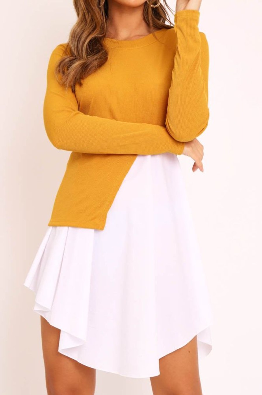 Clothing Rebellious Fashion | Mustard Ribbed Jumper Shirt Dress - Vita