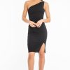 Clothing Rebellious Fashion | Black One Shoulder Midi Dress - Merlie