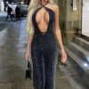 Clothing Rebellious Fashion | Black Glitter Halter Neck Cut Out Wide Leg Jumpsuit - Evie