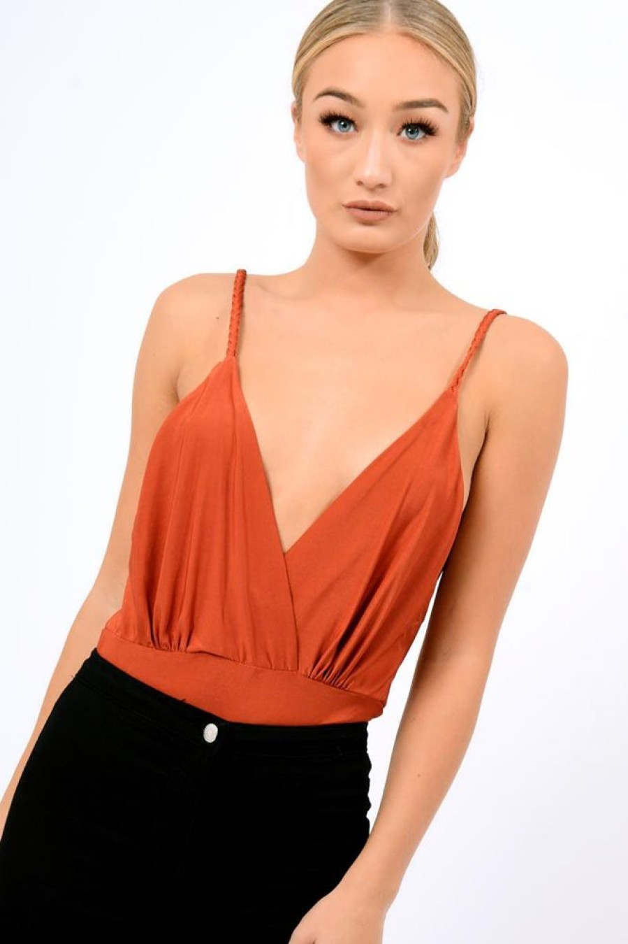 Clothing Rebellious Fashion | Rust Cross Front Bodysuit - Tarren